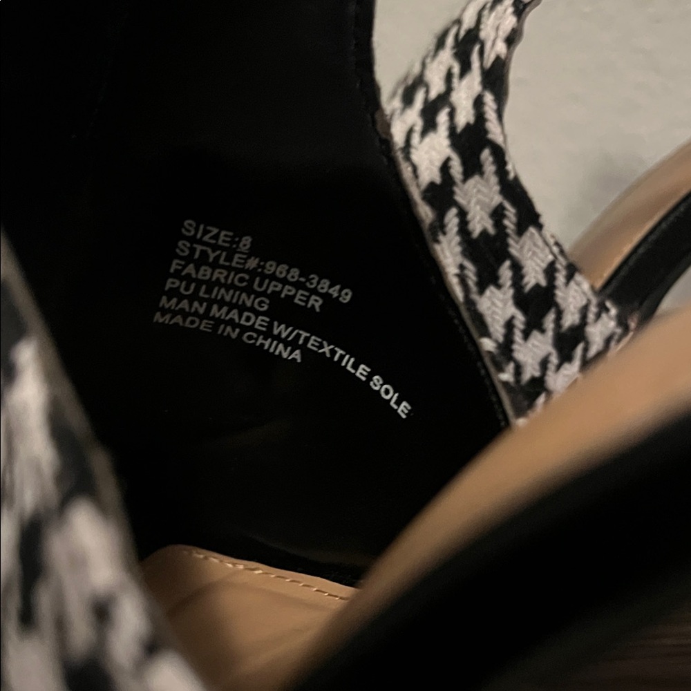 NY&C Houndstooth Peep-Toe Block Heels with Ankle Straps - Black & White - Picture 7 of 8